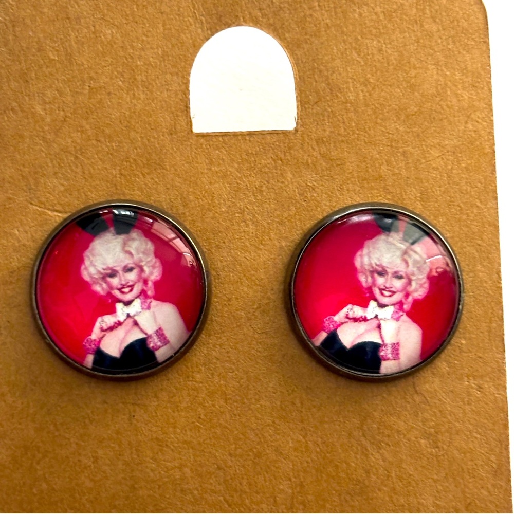 16mm Dolly Parton Handmade Stud Earrings, NWT, Unworn